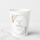 Pink Flowers, White Flowers, Greenery, Birthday 紙コップ (正面)