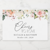 Pink Flowers, White Flowers, Greenery, Wedding スパークリングワインラベル (シングルラベル)