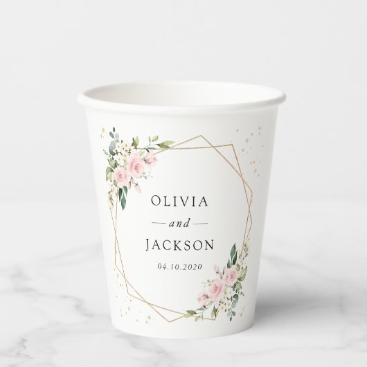 Pink Flowers, White Flowers, Greenery, Wedding 紙コップ (正面)