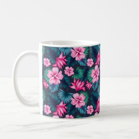 Pink Flowers with Green Leaves Partern-79066 コーヒーマグカップ (左)
