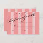 Pink Flriish Scriptストライプのの応答結婚カード 出欠カード (正面/裏面)