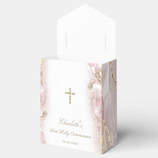 pink fluid marble First Communion フェイバーボックス (オープン)