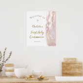 pink fluid marble | First Communion welcome sign ポスター (キッチン)