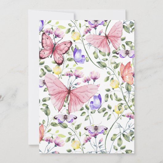 Pink Fluttering Butterfly Greenery  サンキューカード (正面)