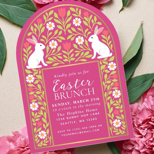 Pink Folk Art Easter Brunch Arch Invitation 招待状