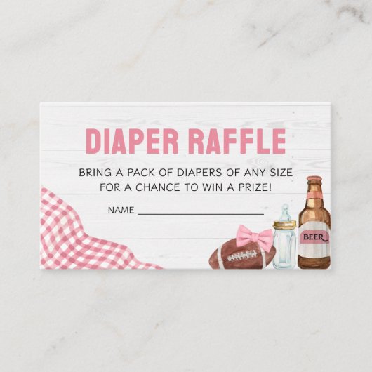 Pink Football Baby Shower Diaper Raffle エンクロージャーカード (正面)