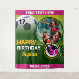 Pink Football Birthday, Football Girl Player  タペストリー