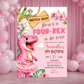Pink Four Rex On The Loose Fourth Birthday 招待状