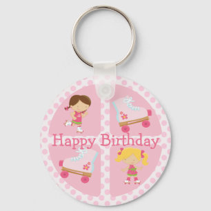 Pink Four Square Rollerskating Birthday キーホルダー