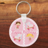 Pink Four Square Rollerskating Birthday キーホルダー (正面)