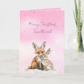 Pink Fox Bunny Love Glitter Sweetheart Christmas カード (正面)