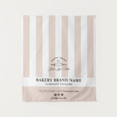Pink French Stripes Bakery Logo Table Runner タペストリー (正面)