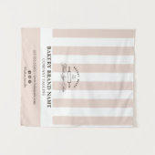 Pink French Stripes Bakery Logo Table Runner タペストリー (正面(横))