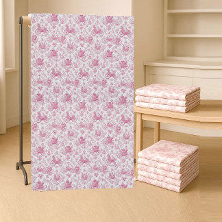 Pink French Toile De Jouy Pastoral Chariot Scene ファブリック