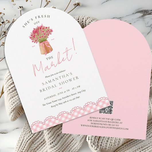 Pink fresh off the market arch bridal shower 招待状