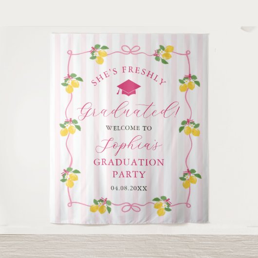 Pink Freshly Lemon Citrus Graduation Decor タペストリー (正面)