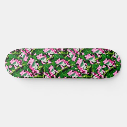 Pink Frog On Green Leaf Pattern Design  スケートボード (横)