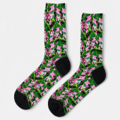 Pink Frog On Green Leaf Pattern Design  ソックス (左)