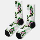 Pink Frog On Green Leaf Pattern Design ソックス (左)