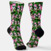 Pink Frog On Green Leaf Pattern Design  ソックス