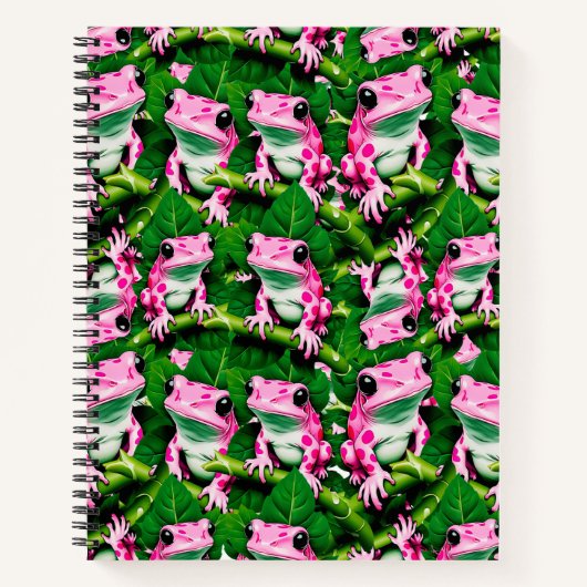 Pink Frog On Green Leaf Pattern Design  ノートブック (正面)