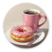 Pink Frosted Donut and Coffee Cup セラミックノブ (正面)
