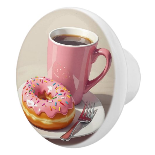 Pink Frosted Donut and Coffee Cup セラミックノブ (右)