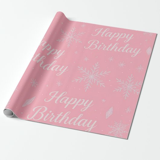 Pink Frozen snowflake Birthday Wrapping Paper ラッピングペーパー (アンロールド)