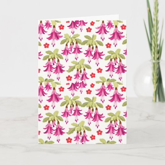 Pink Fuchsia Floral Pattern – Retro Botanical カード (正面)