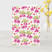 Pink Fuchsia Floral Pattern – Retro Botanical カード (黄色い花)