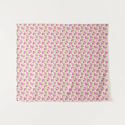 Pink Fuchsia Floral Pattern – Retro Botanical タペストリー (正面(横))
