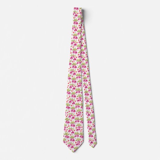 Pink Fuchsia Floral Pattern – Retro Botanical ネクタイ (正面)
