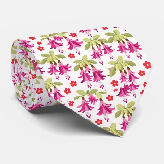 Pink Fuchsia Floral Pattern – Retro Botanical ネクタイ (ロール)