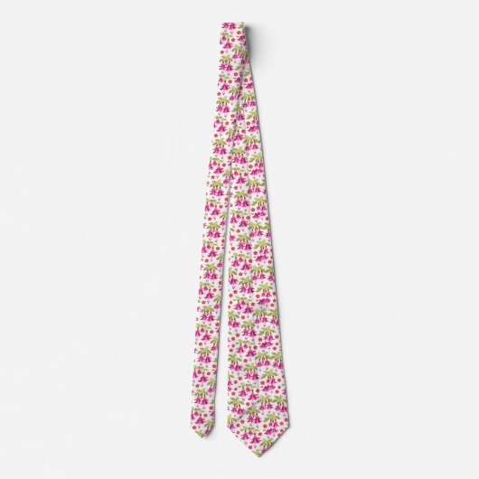 Pink Fuchsia Floral Pattern – Retro Botanical ネクタイ (裏面)