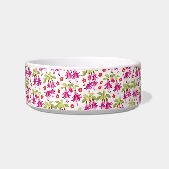 Pink Fuchsia Floral Pattern – Retro Botanical ボウル (正面)