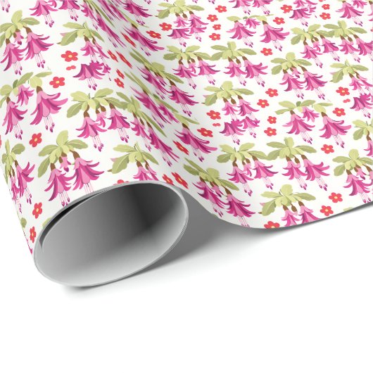 Pink Fuchsia Floral Pattern – Retro Botanical ラッピングペーパー (ロールコーナー)