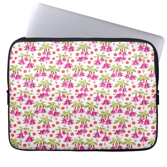 Pink Fuchsia Floral Pattern – Retro Botanical ラップトップスリーブ (正面)