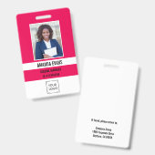 Pink Fuchsia Photo Employee Logo QR CODE Security バッジ (正面&裏面)