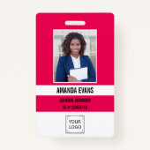 Pink Fuchsia Photo Employee Logo  QR CODE Security バッジ (正面)