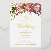 Pink Fuchsia  Wedding   Real Gold Foil Invitation 箔招待状 (正面)