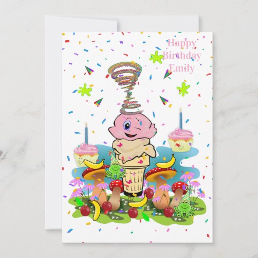 Pink FUN Cupcake Happy Birthday Invitation  招待状 (正面)