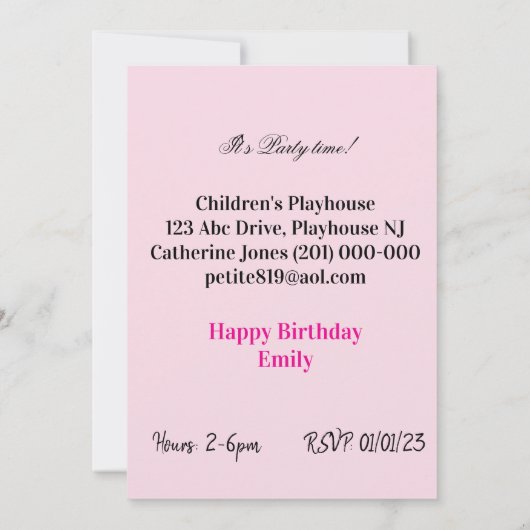 Pink FUN Cupcake Happy Birthday Invitation  招待状 (裏面)