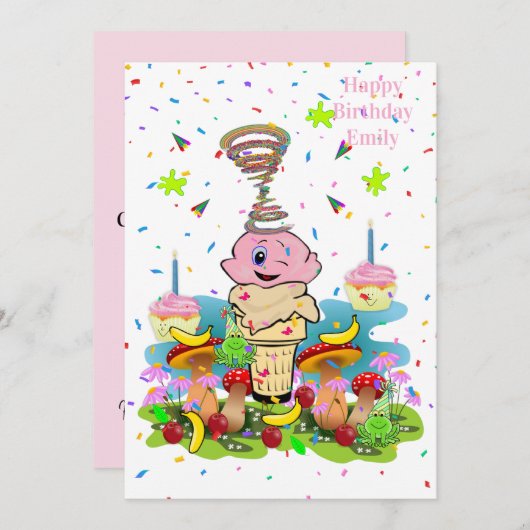 Pink FUN Cupcake Happy Birthday Invitation  招待状 (正面/裏面)