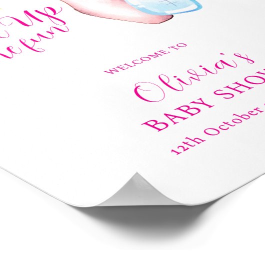 Pink Fun Strike Up Bowling Baby Shower Welcome ポスター (角)