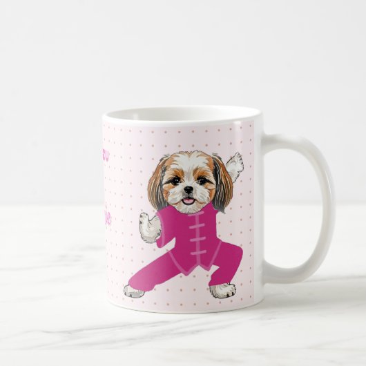 Pink – Funny Shih Tzu Martial Arts Dog コーヒーマグカップ (右)