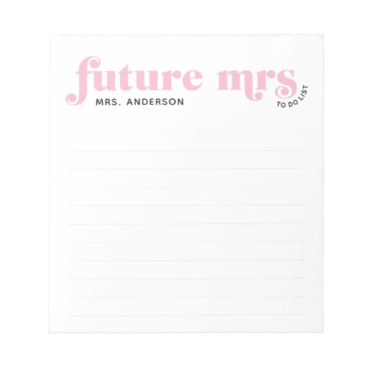 Pink Future Mrs To Doリストヴィンテージタイポグラフィ ノートパッド (正面)