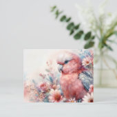 Pink Galah Cockatoo Floral Watercolor ポストカード (スタンド正面)