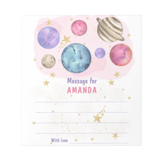 PINK GALAXY SPACE birthday time capsule message ノートパッド (正面)