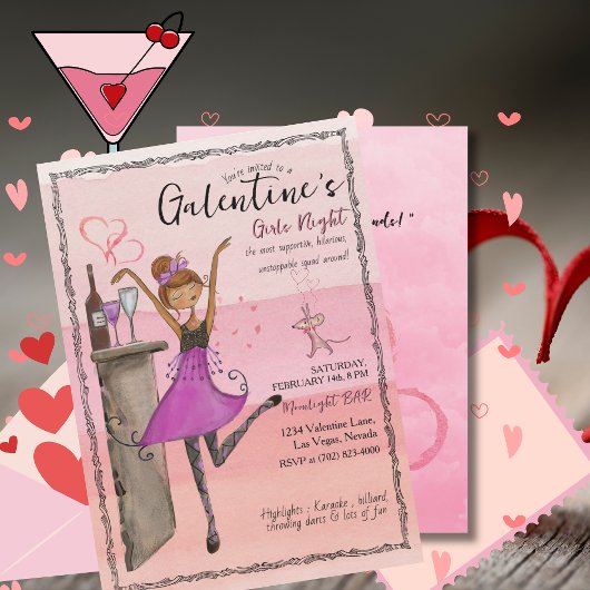Pink Galentine's Day Girls Night Out Party 招待状