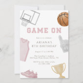 Pink Game On Basketball Birthday Jersey Watercolor 招待状 (正面)